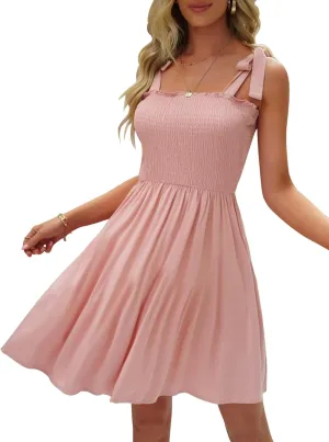 Womens Summer Casual Dresses Spaghetti Strap Smocked Mini Dress