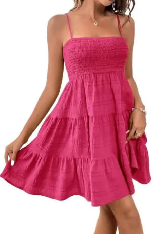 Women's Summer Casual Square Neck Dress Cute Sleeveless High Waist A-line Sundress Mini Dresses