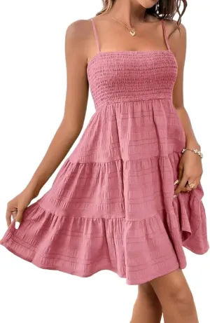 Women's Summer Casual Square Neck Dress Cute Sleeveless High Waist A-line Sundress Mini Dresses