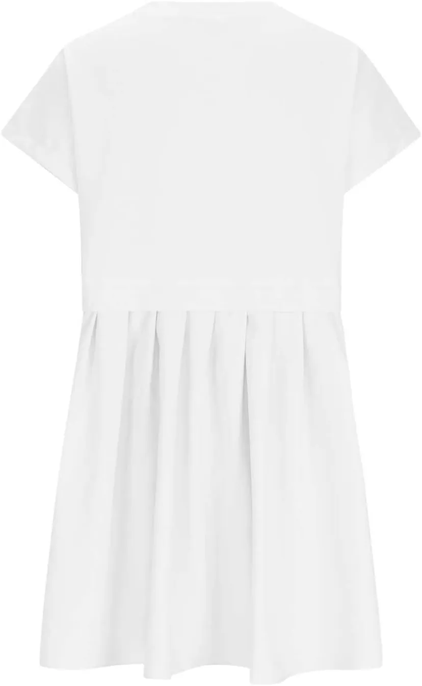 Womens Summer Crew Neck Short Sleeve Dress Classic Patchwork Pleated Flowy Swing Boho Beach A Line Mini Dresses