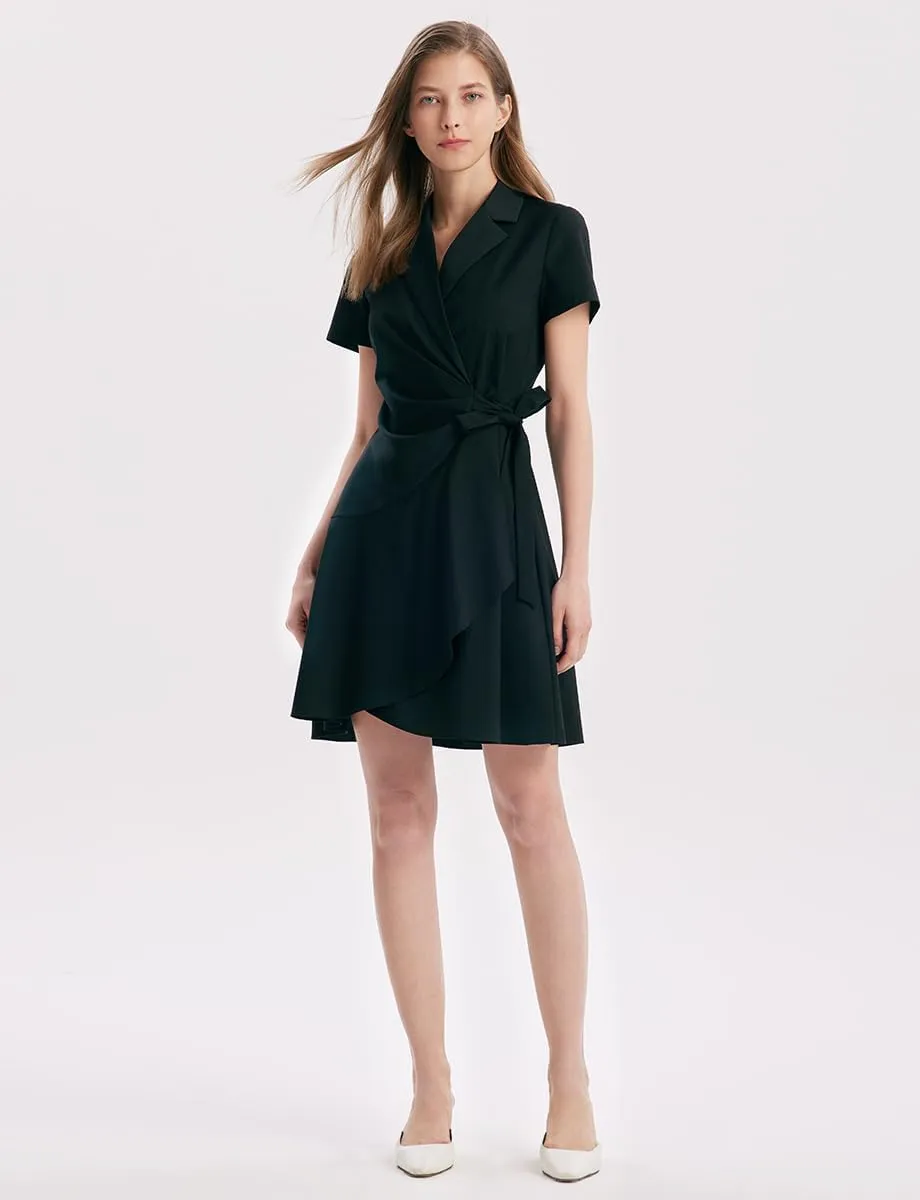 Women's Summer Dress 3/4 Sleeve Casual Boho V-Neck Pleated Lace Up Wrap Flowy Midi Dress Wedding Guest Dresses