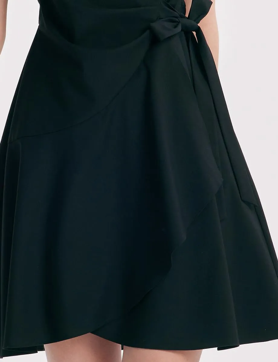 Women's Summer Dress 3/4 Sleeve Casual Boho V-Neck Pleated Lace Up Wrap Flowy Midi Dress Wedding Guest Dresses