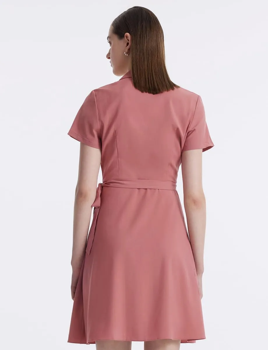 Women's Summer Dress 3/4 Sleeve Casual Boho V-Neck Pleated Lace Up Wrap Flowy Midi Dress Wedding Guest Dresses