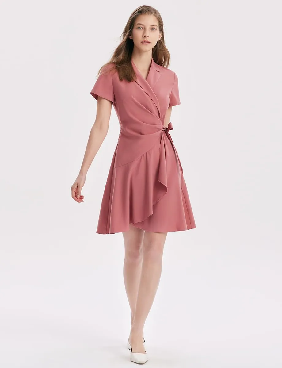 Women's Summer Dress 3/4 Sleeve Casual Boho V-Neck Pleated Lace Up Wrap Flowy Midi Dress Wedding Guest Dresses