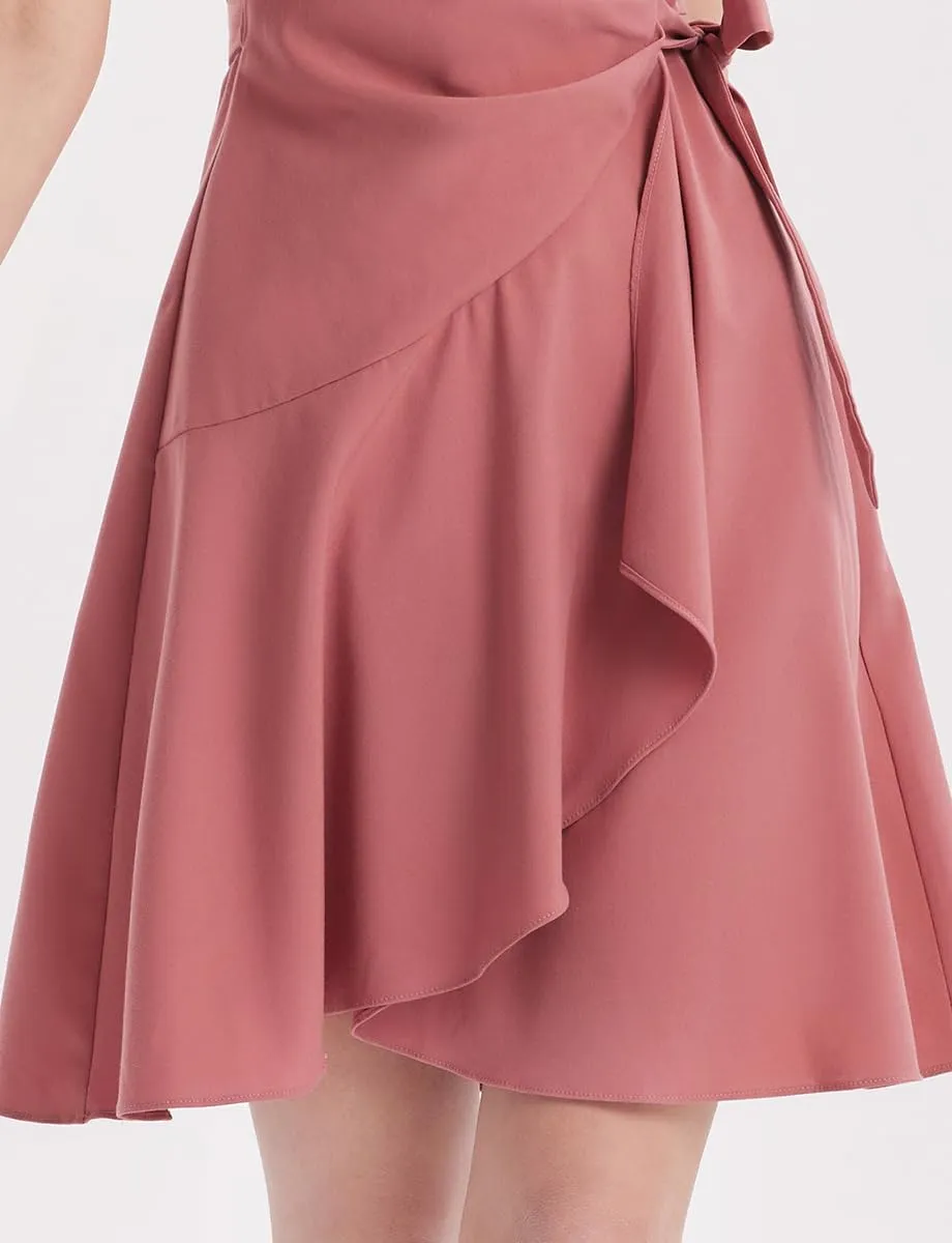 Women's Summer Dress 3/4 Sleeve Casual Boho V-Neck Pleated Lace Up Wrap Flowy Midi Dress Wedding Guest Dresses