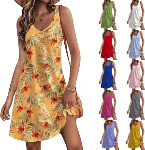 Womens Summer Dresses 2024 Loose V Neck Tank Dress Casual Beach Sun Sleeveless Sundress with Pockets