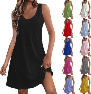 Womens Summer Dresses 2024 Loose V Neck Tank Dress Casual Beach Sun Sleeveless Sundress with Pockets