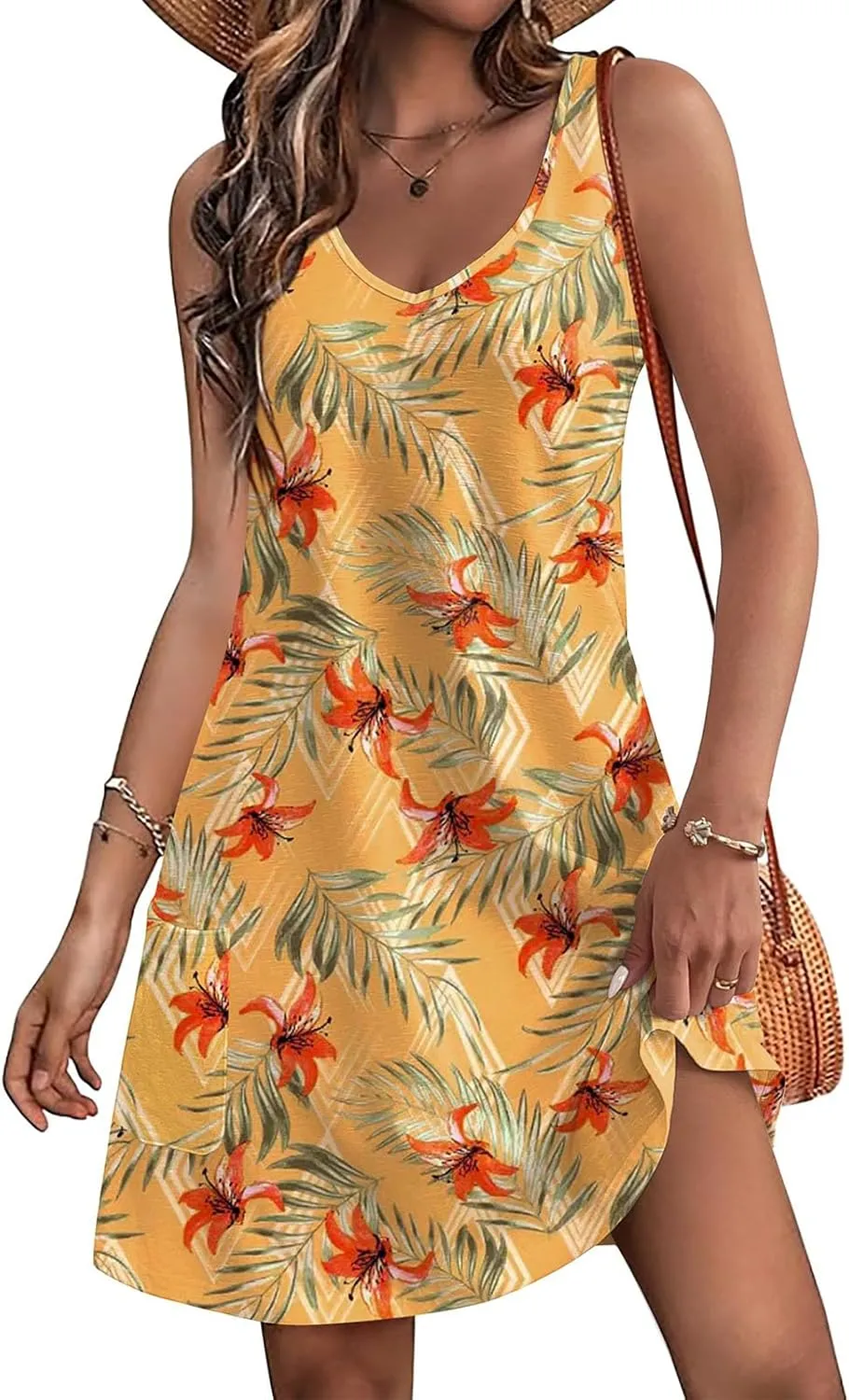 Womens Summer Dresses 2024 Loose V Neck Tank Dress Casual Beach Sun Sleeveless Sundress with Pockets