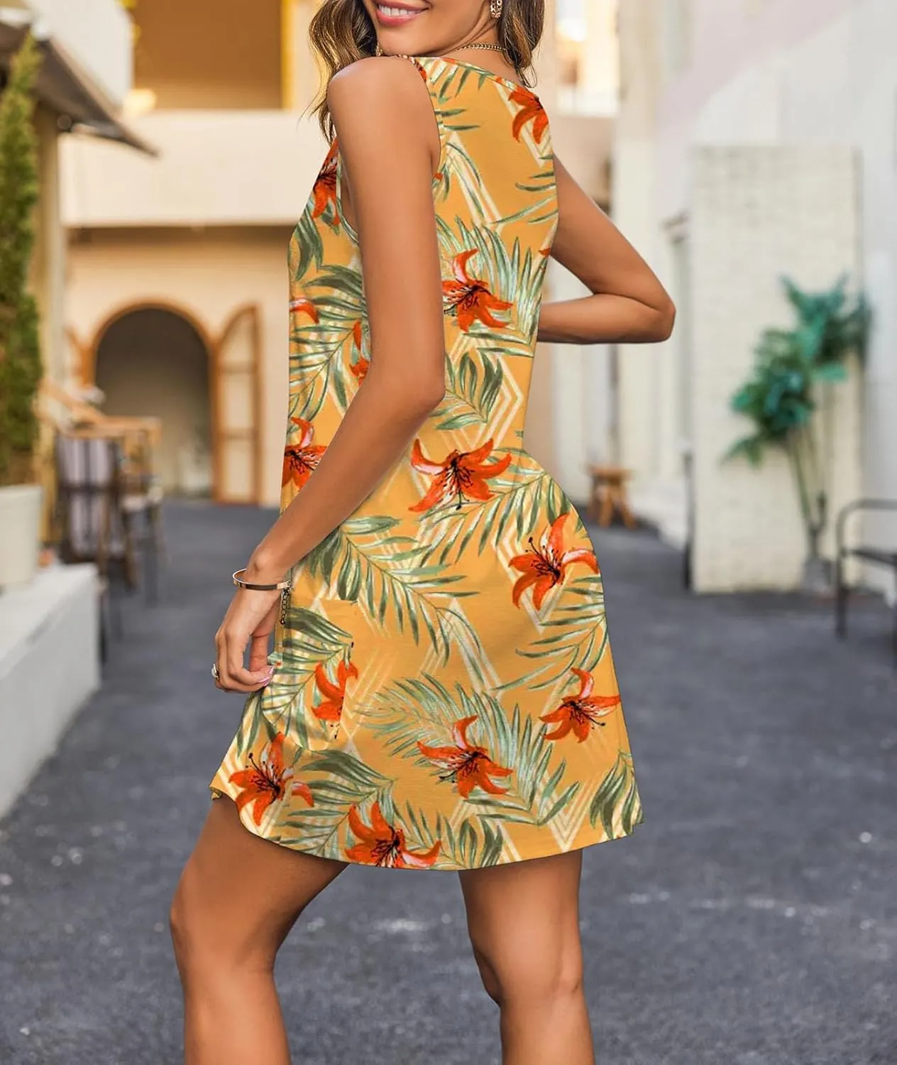 Womens Summer Dresses 2024 Loose V Neck Tank Dress Casual Beach Sun Sleeveless Sundress with Pockets