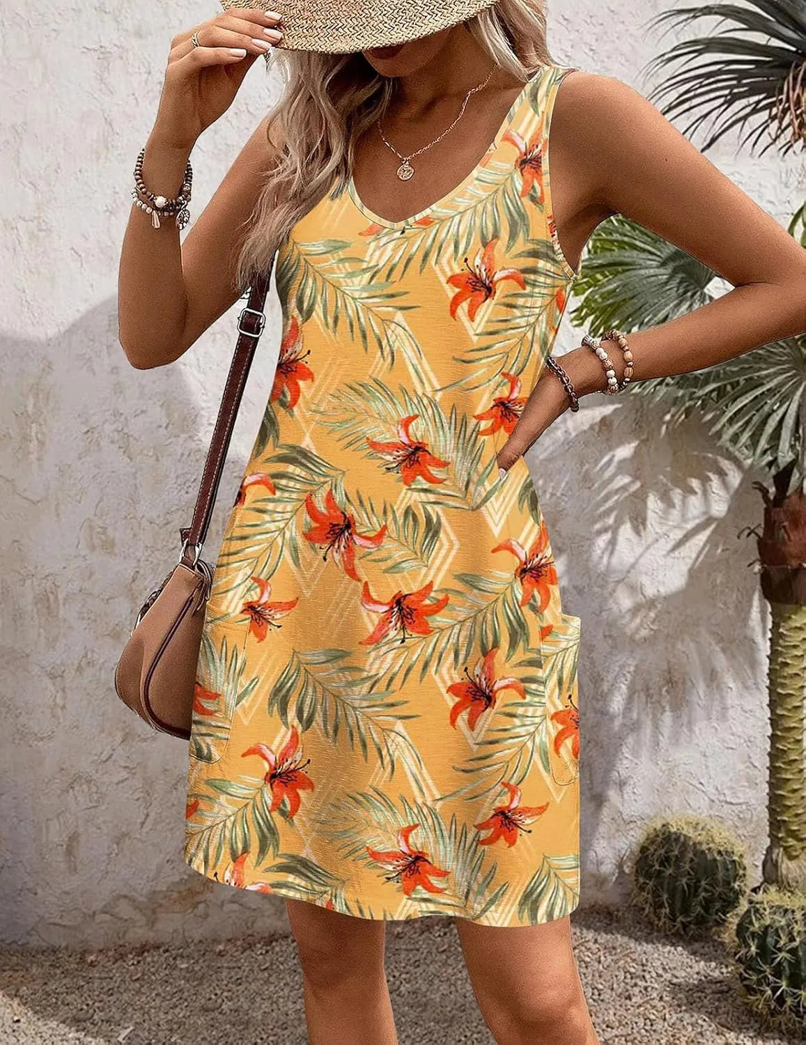 Womens Summer Dresses 2024 Loose V Neck Tank Dress Casual Beach Sun Sleeveless Sundress with Pockets