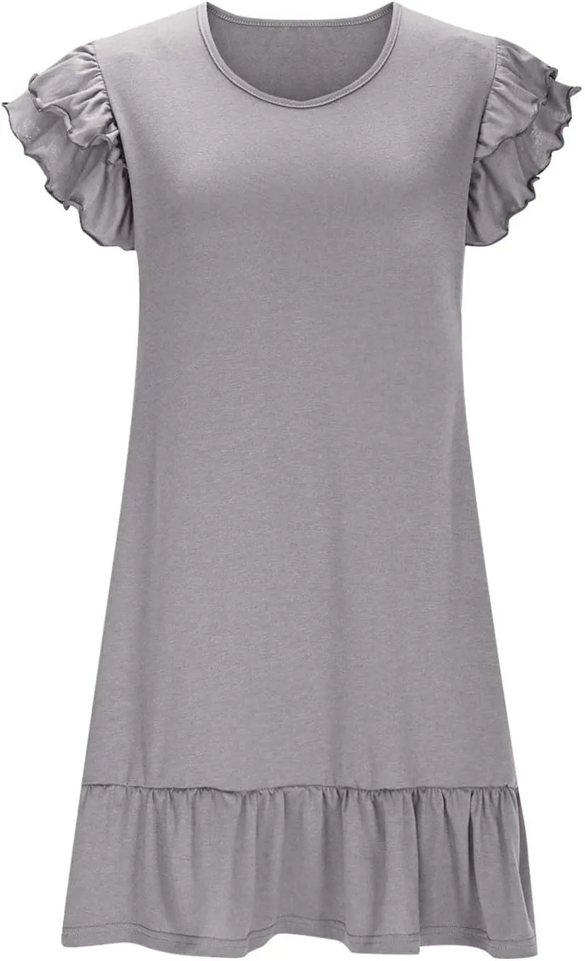 Womens Summer Dresses 2025 Ruffle Short Sleeve Smocked V Neck Casual Loose A-Line Swing Mini Dress Sundress Y2k Flowy Dresses