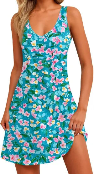 Womens Summer Dresses 2025 Vneck Sleeveless Sundress Beach Loose Tank Dresses Casual Boho Dress with Pockets