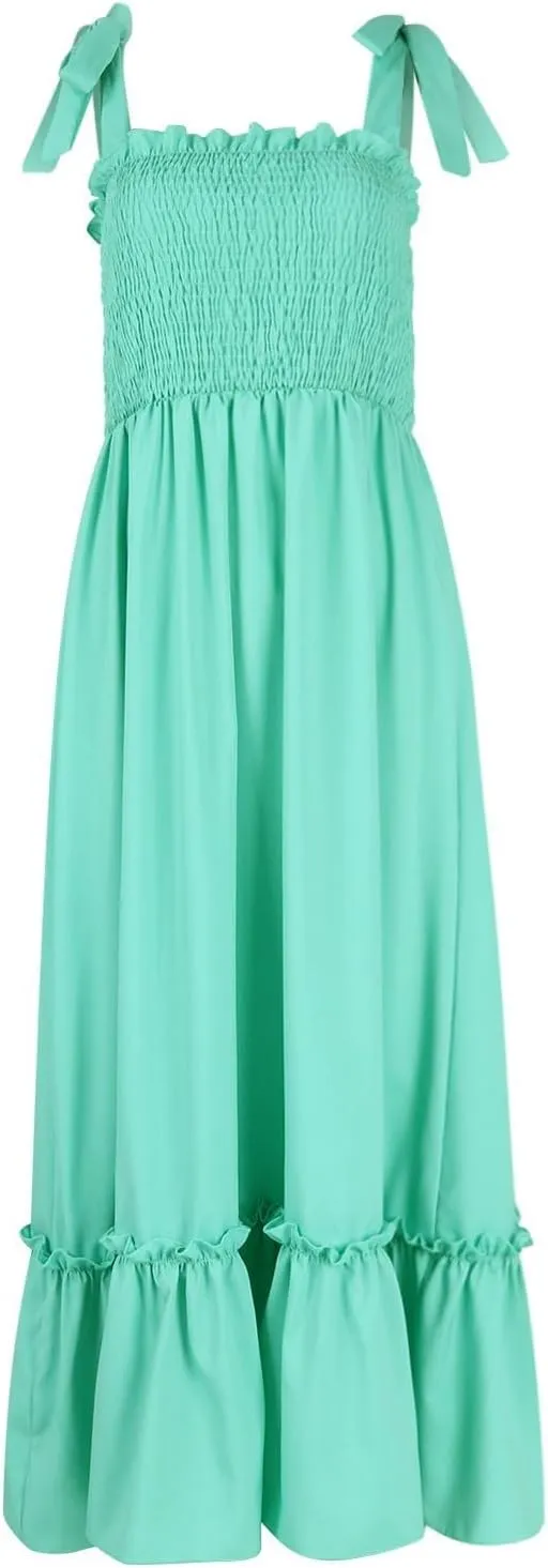 Women's Summer Dresses Casual Loose Square Neck Sleeveless Strap Maxi Dress Classic Solid Color Ruffle Hem Sundress