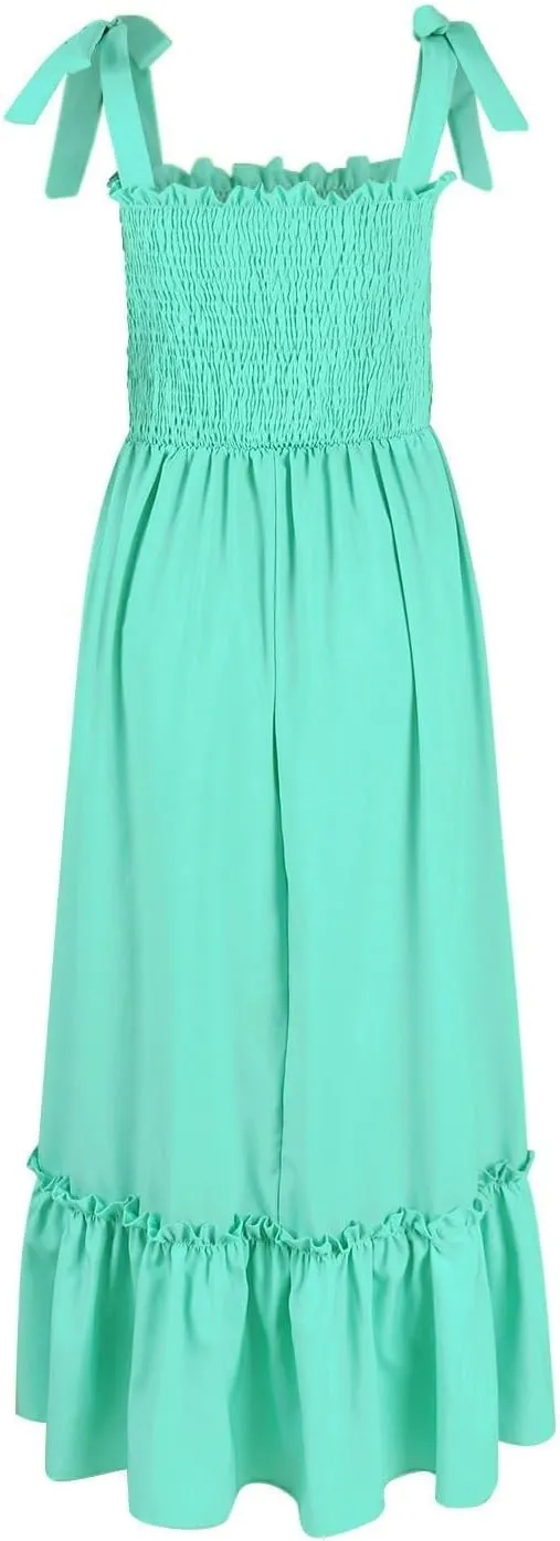 Women's Summer Dresses Casual Loose Square Neck Sleeveless Strap Maxi Dress Classic Solid Color Ruffle Hem Sundress