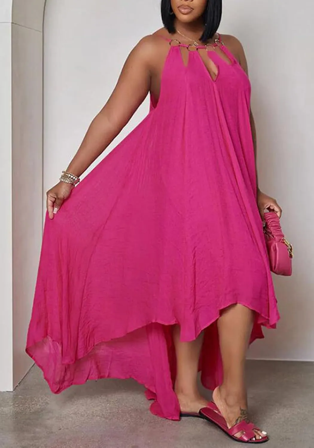 Womens Summer Halter Sleeveless Maxi Dresses Ruffle Asymmetrical Flowy Beach Sundress