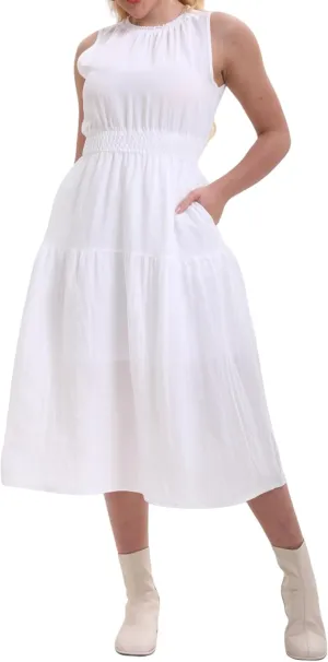 Women's Summer Sleeveless Mock Neck Ruched Tank Midi Dress Slim Casual Fit Vacation Dress 2025