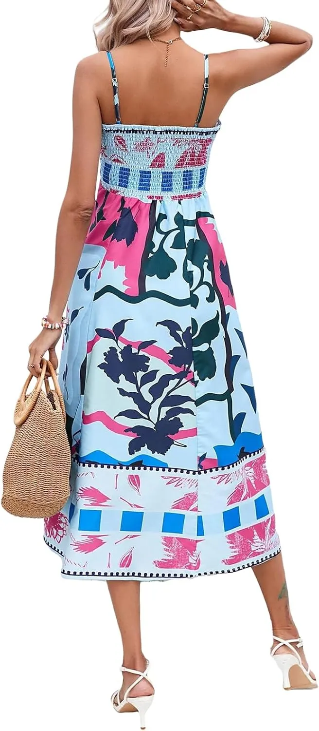 Womens Summer Spaghetti Strap Y2k Boho Maxi Dress Backless Floral Long Dress Casual Flowy Beach Sundress