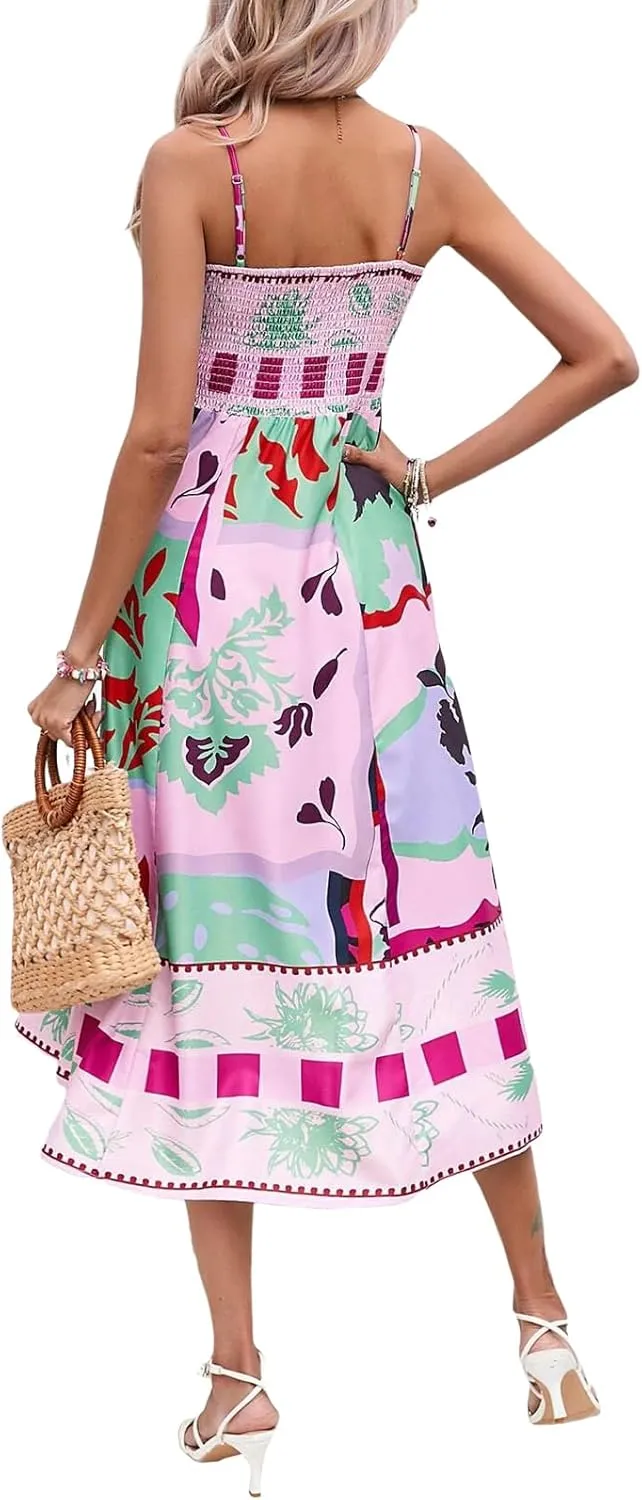 Womens Summer Spaghetti Strap Y2k Boho Maxi Dress Backless Floral Long Dress Casual Flowy Beach Sundress