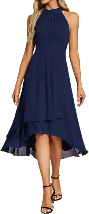 Women's Summer Sundress Sleeveless Halter Neck Spring 2025 Floral Ruffle Tiered Asymmetrical Hem Mini Dresses