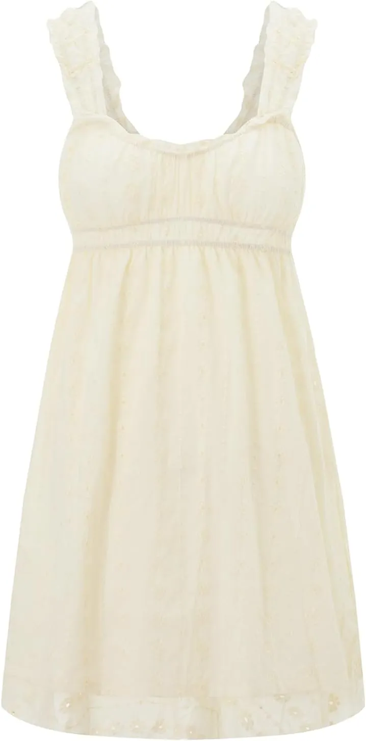 Women's Summer Y2k Mini Dress Floral Embroidery Ruffle Casual A Line Sundress Beach Club Streetwear