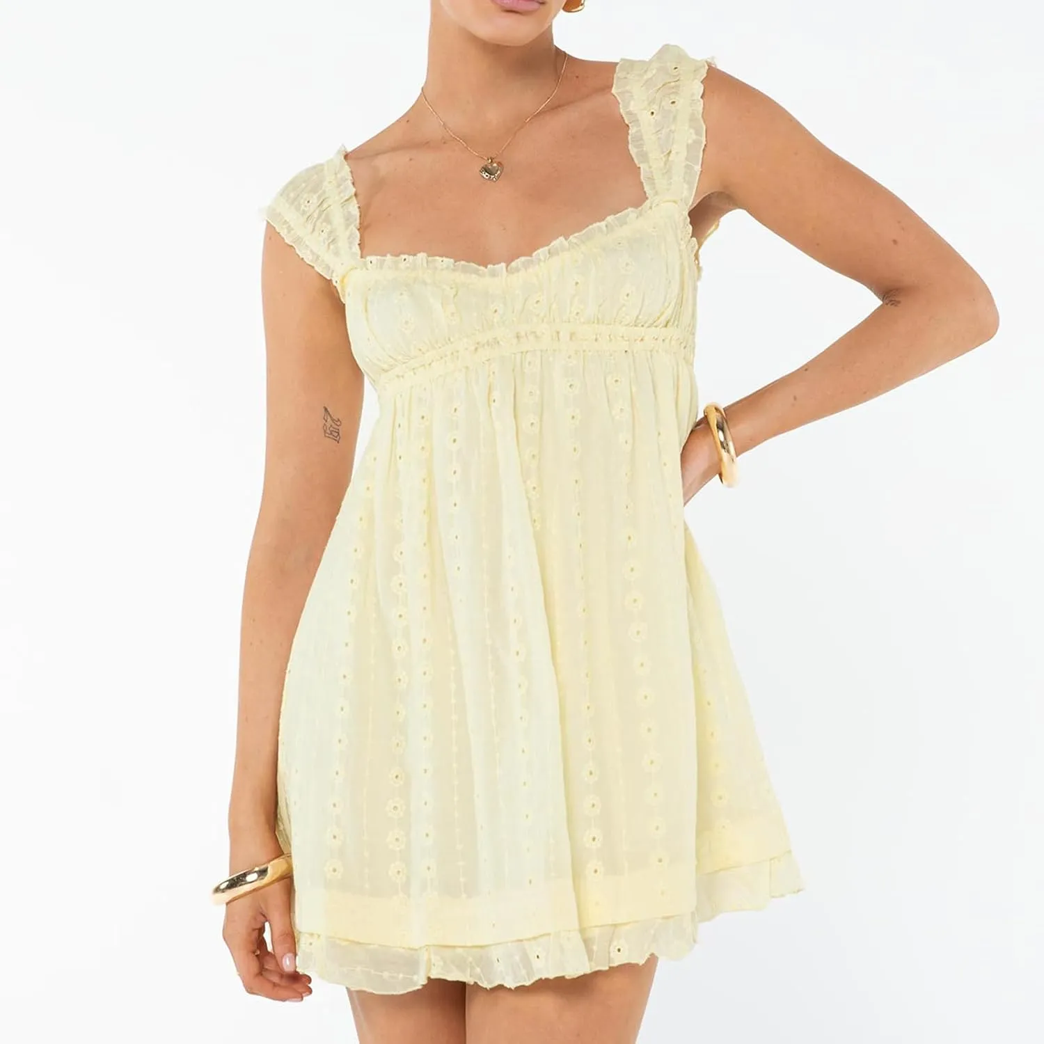 Women's Summer Y2k Mini Dress Floral Embroidery Ruffle Casual A Line Sundress Beach Club Streetwear