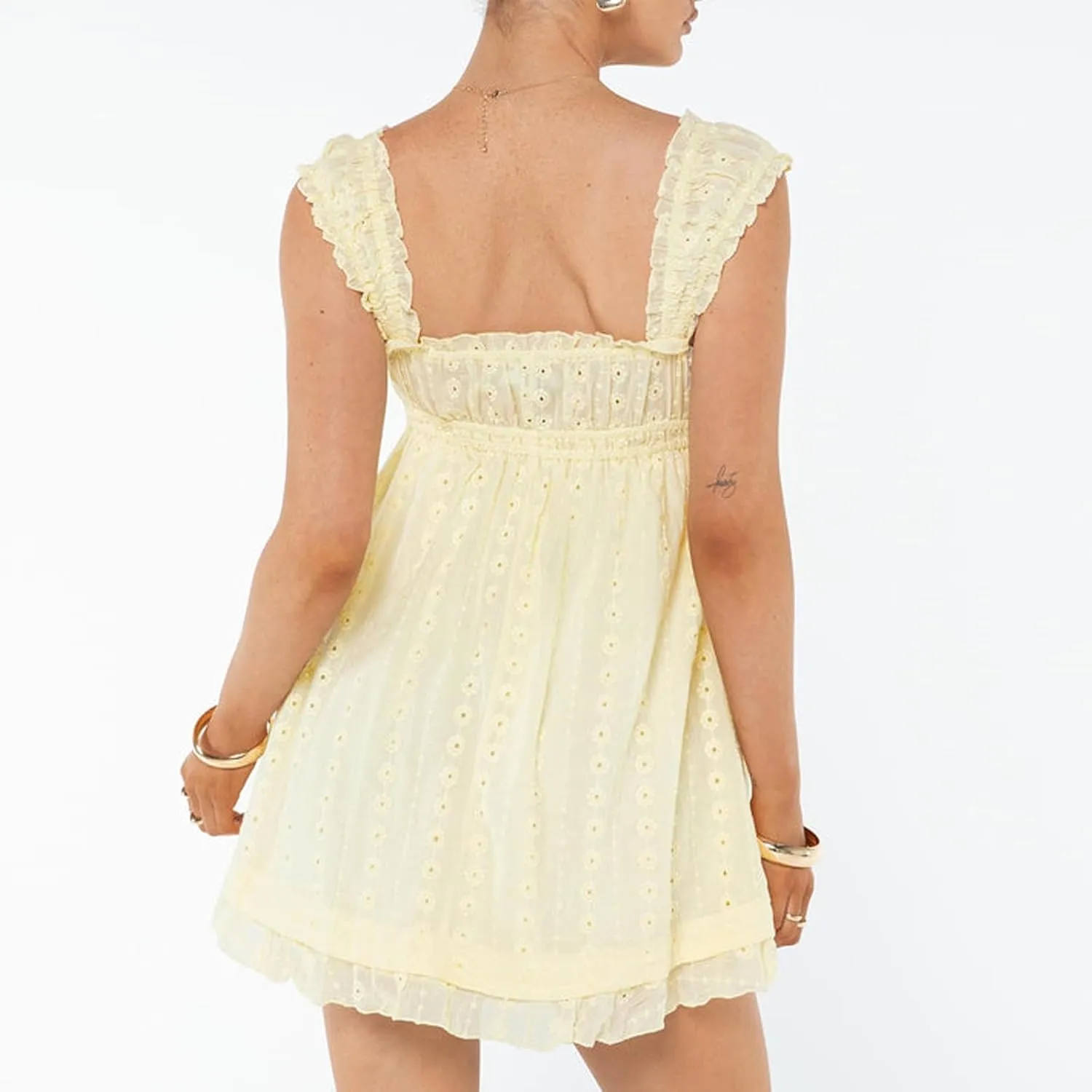 Women's Summer Y2k Mini Dress Floral Embroidery Ruffle Casual A Line Sundress Beach Club Streetwear
