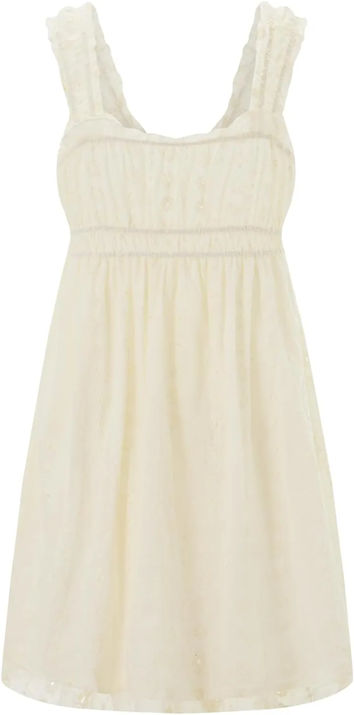 Women's Summer Y2k Mini Dress Floral Embroidery Ruffle Casual A Line Sundress Beach Club Streetwear