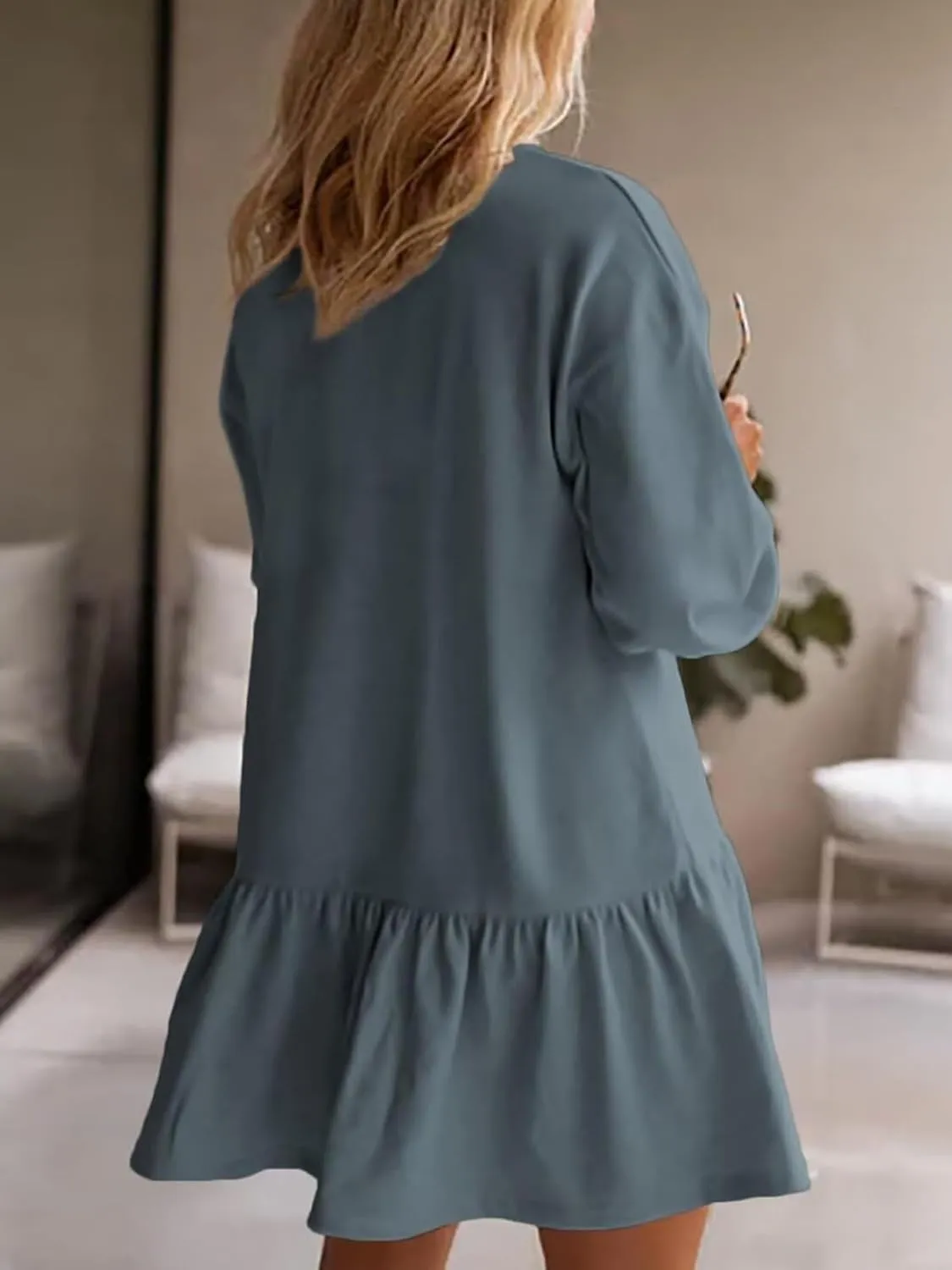 Wowcarbazole Womens Fall Long Sleeve Crewneck Oversized Sweatshirt Dress Casual Loose Fit Solid Color Cute Mini Dresses
