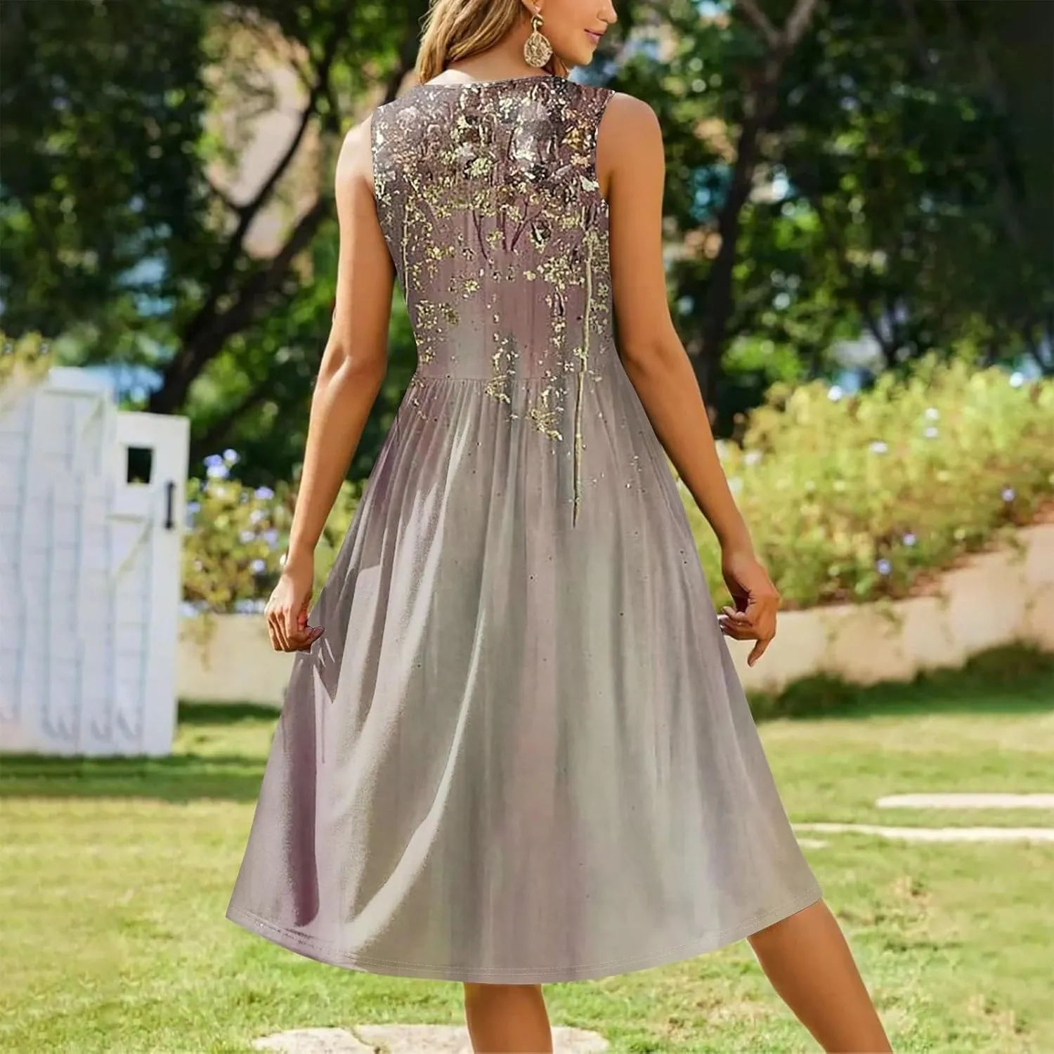 Yesunpxs Summer Dresses for Women Beach Tank Dresses Flowy Floral A-Line Sundresses Casual Sleeveless Mid Dress with Pockets