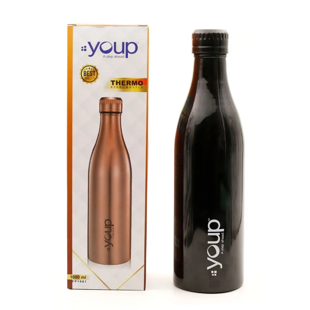 Youp Thermosteel Insulated Black Color Water Bottle Splash1001 - 1 L