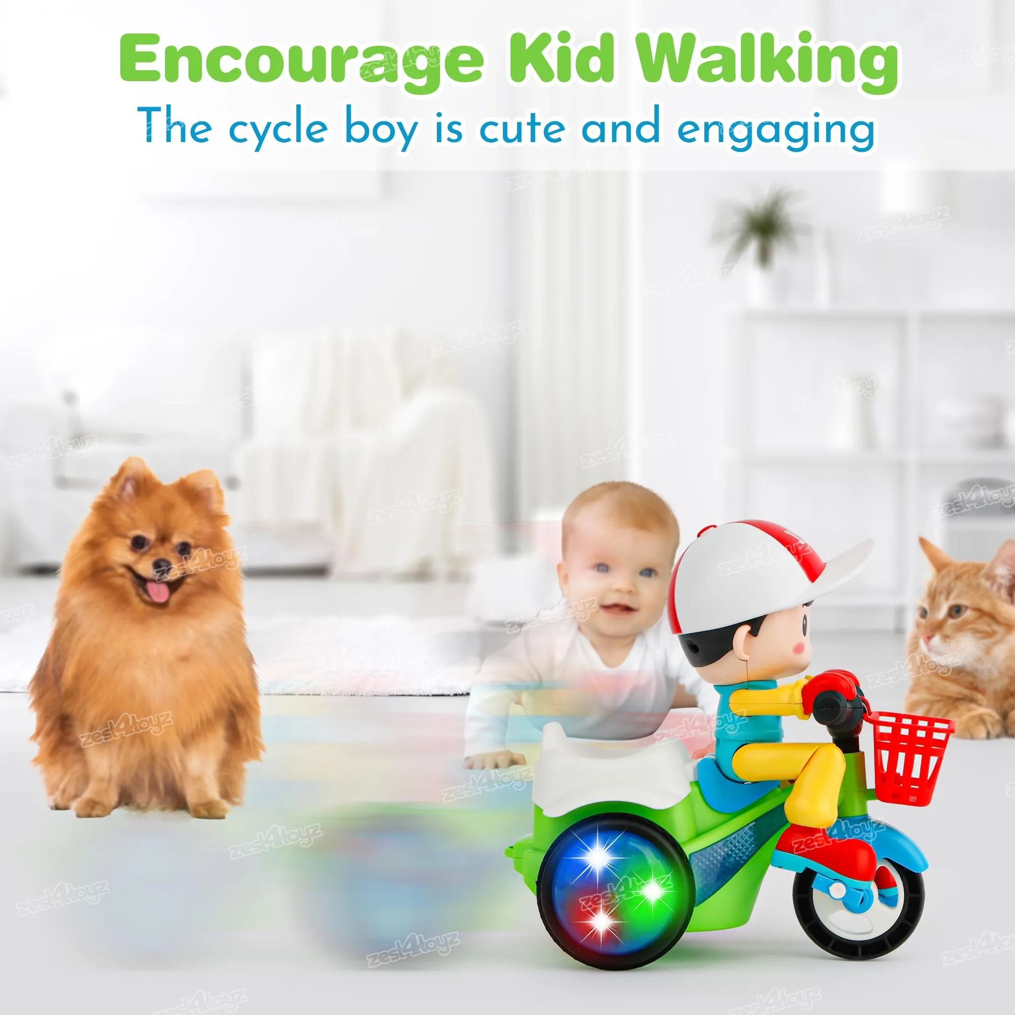 Zest 4 Toyz Stunt Tricycle Bump and Go Musical Toy with 4D Lights, Dancing Toy, Battery Operated Toy Plastic for Boys Girls - Multi Color